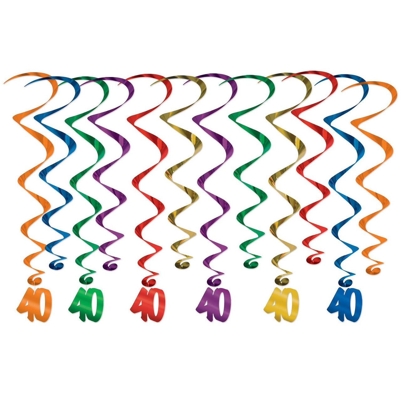 40th Birthday Party Whirls- Multicolor - Bulk 72 Pack