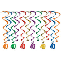 40th Birthday Party Whirls- Multicolor - Bulk 72 Pack