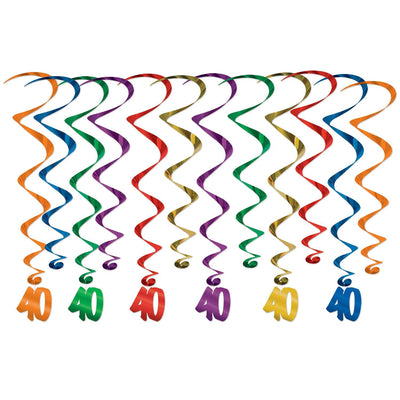 40th Birthday Party Whirls- Multicolor - Bulk 72 Pack