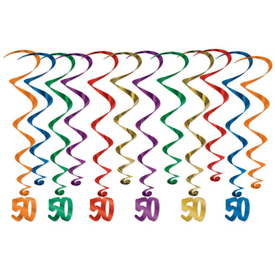 50th Birthday Party Whirls- Multicolor - Bulk 72 Pack