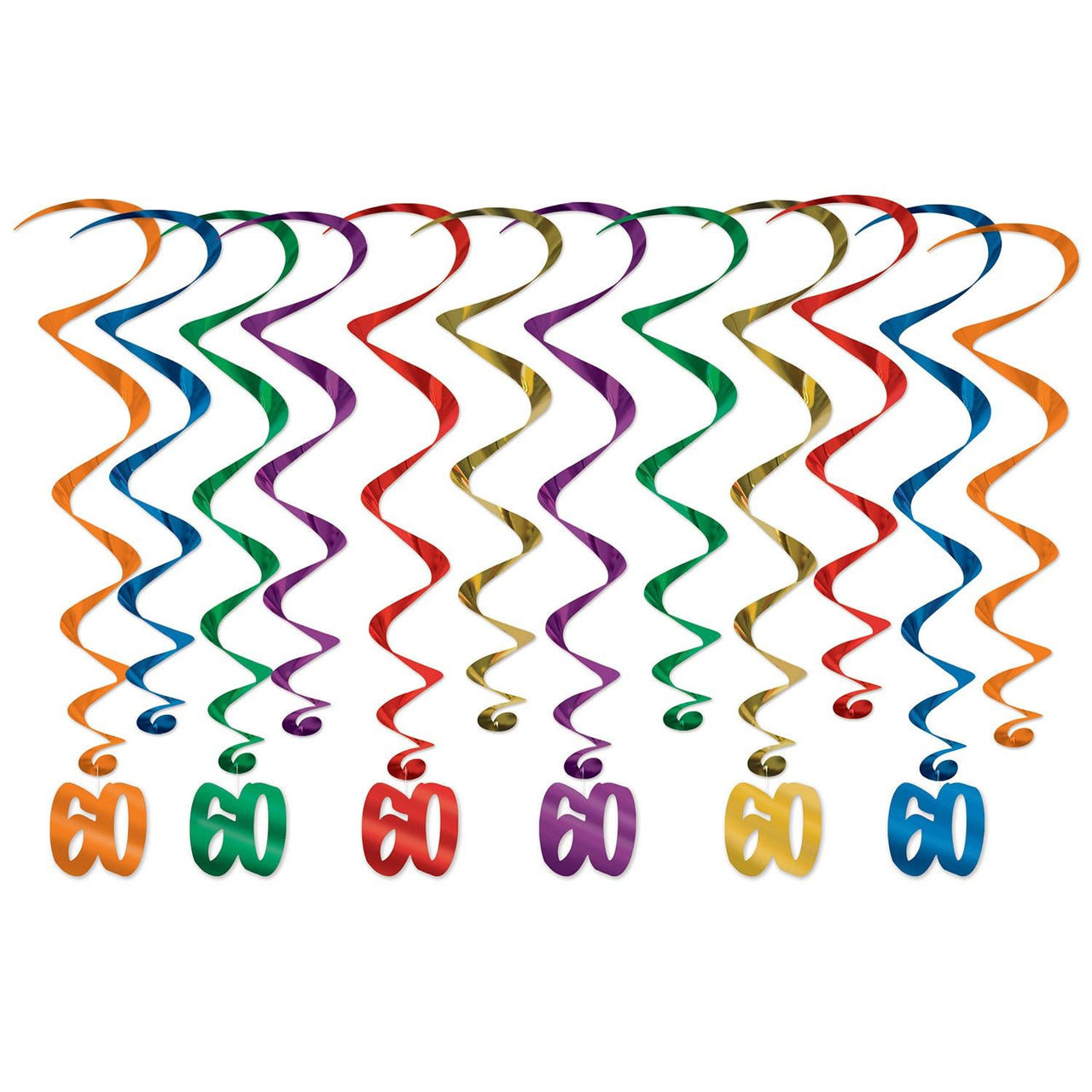 60th Birthday Party Whirls- Multicolor - Bulk 72 Pack