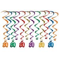 80th Birthday Party Whirls - Bulk 72 Pack