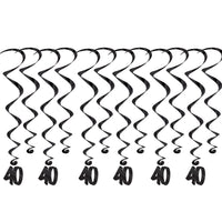 40th Birthday Party Whirls- Black - Bulk 72 Pack
