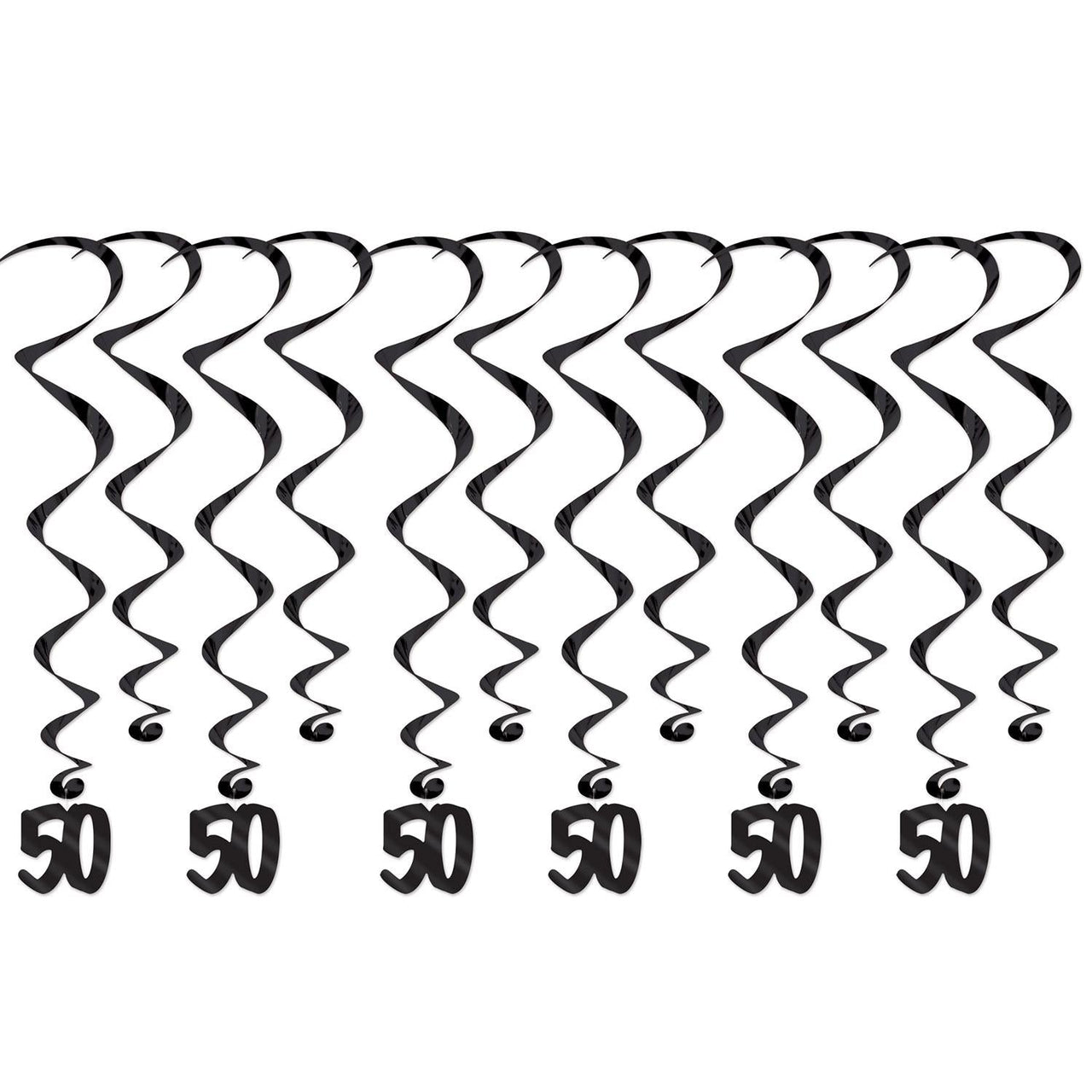 50th Birthday Party Whirls- Black - Bulk 72 Pack