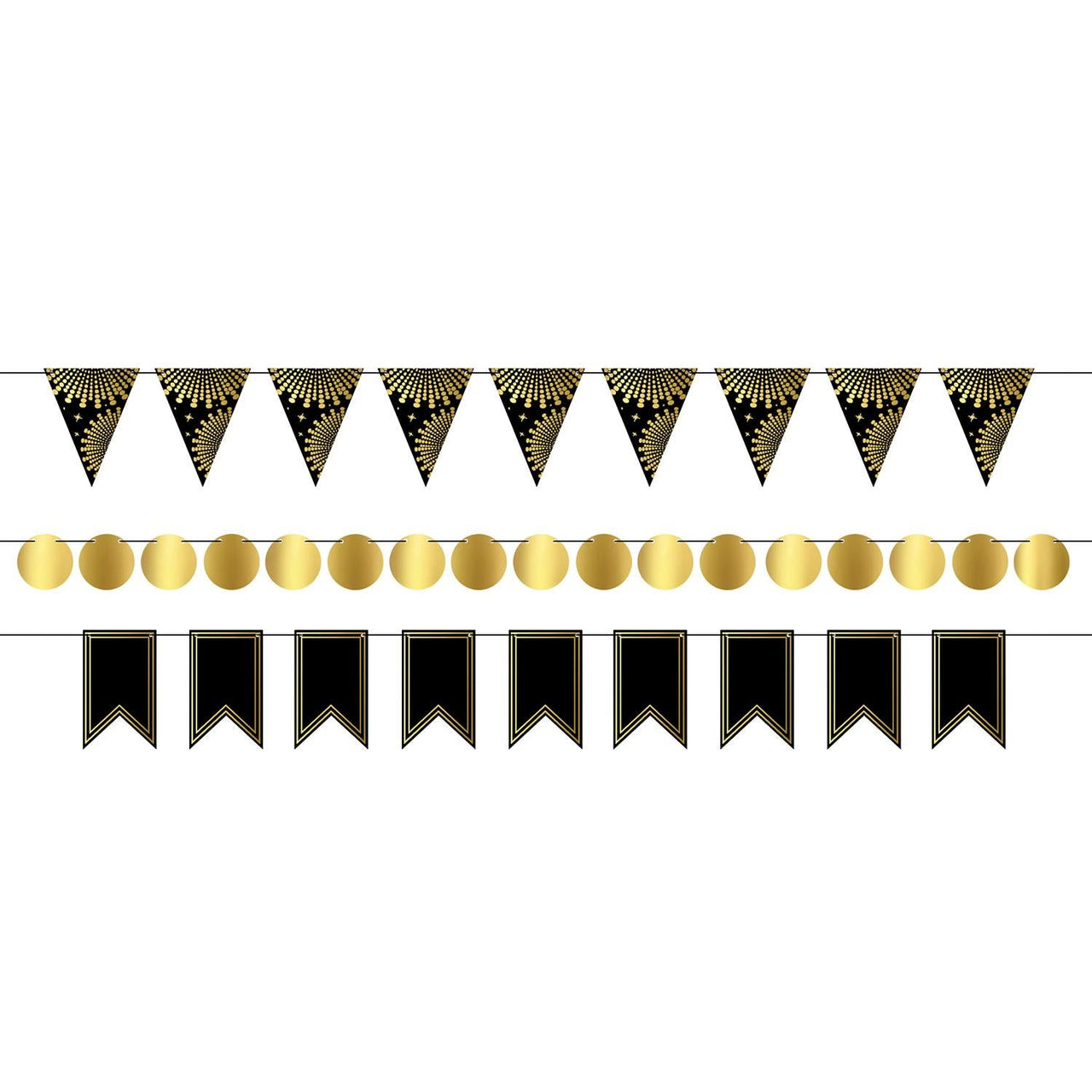 Foil Mini Party Streamer Kit - black/gold - Bulk 12 Pack