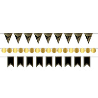 Foil Mini Party Streamer Kit - black/gold - Bulk 12 Pack