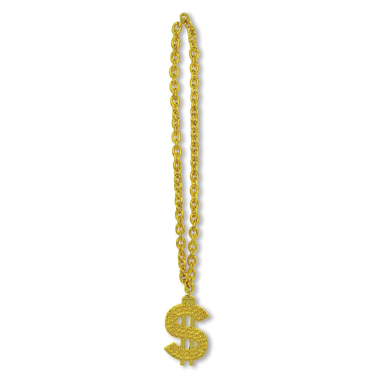 Gold Chain Party Bead Necklaces with $ Medallion - Bulk 12 Pack