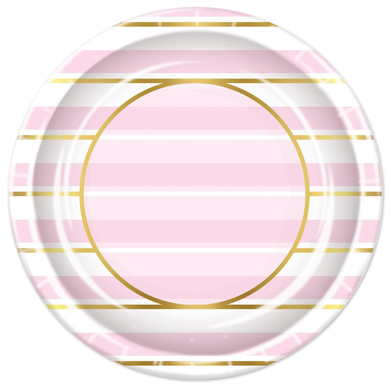 Pink Striped Paper Plates 9 inch - Bulk 96 Pack