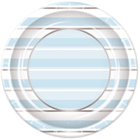 Blue Striped Paper Plates 9 inch - Bulk 96 Pack
