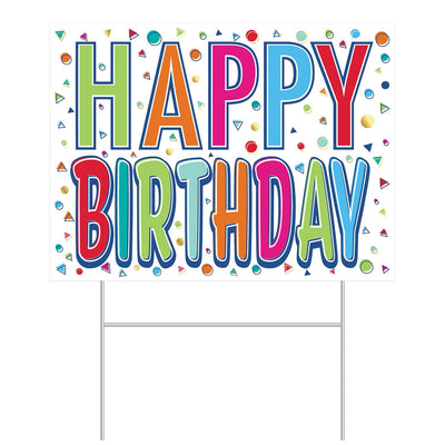 All Weather-Plastic Happy Birthday Party Yard Sign - Bulk 6 Pack