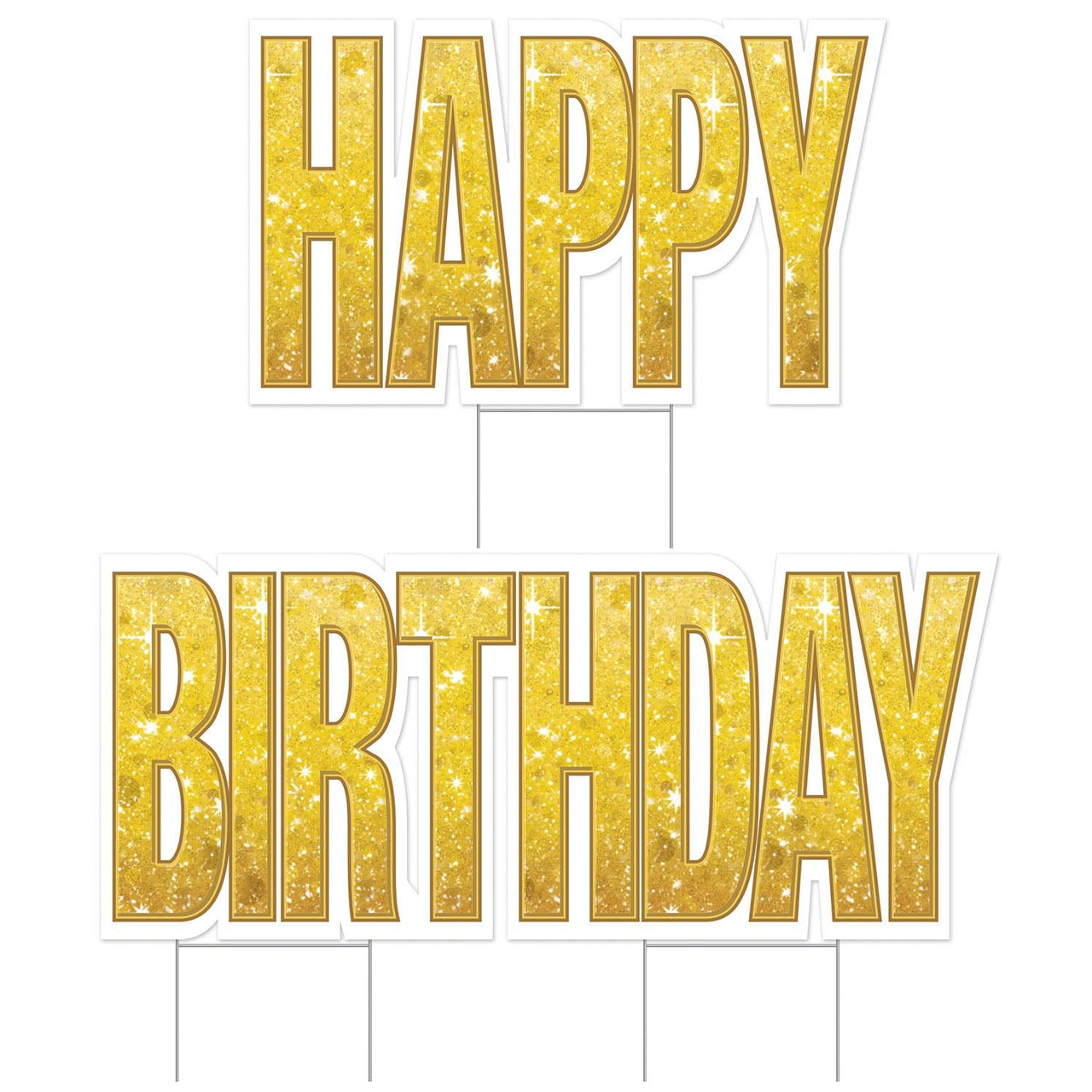 Plastic Jumbo Happy Birthday Yard Sign Set - Gold - Bulk 4 Pack