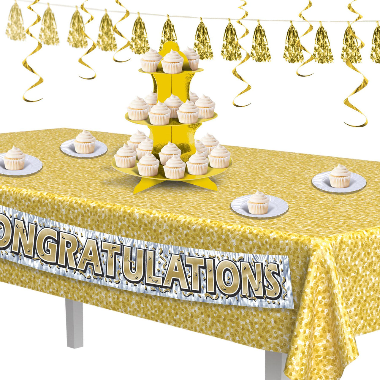 Bulk Printed Sequined Tablecover - Gold (Case of 12) by Beistle