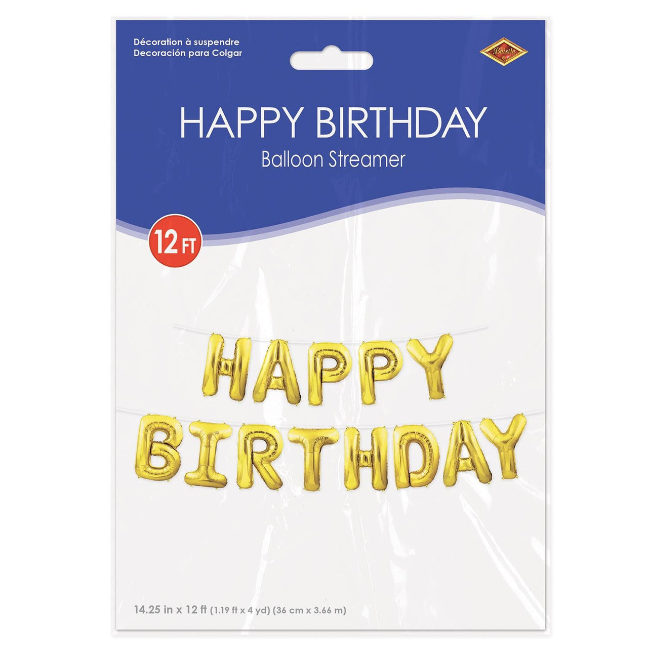 Bulk Happy Birthday Balloon Streamer - Gold (Case of 6) by Beistle