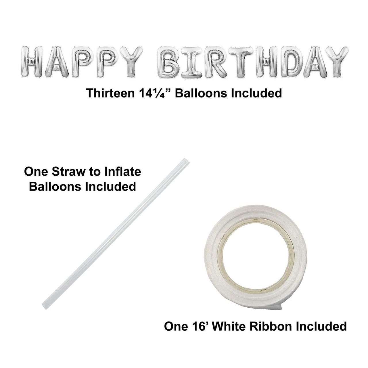 Bulk Happy Birthday Balloon Streamer -  Silver (Case of 6) by Beistle