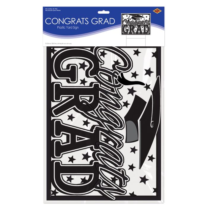 6 Pack Bulk Black Plastic Congrats Grad Yard Sign
