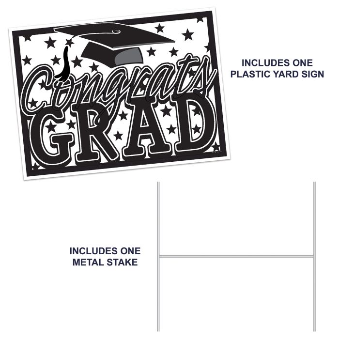 6 Pack Bulk Black Plastic Congrats Grad Yard Sign