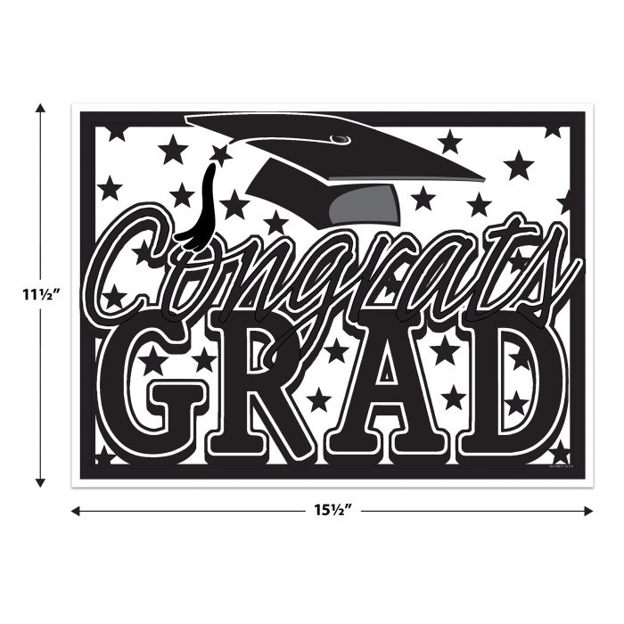 6 Pack Bulk Black Plastic Congrats Grad Yard Sign