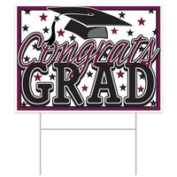 Burgundy Plastic Congrats Grad Yard Sign - Bulk 6 Pack