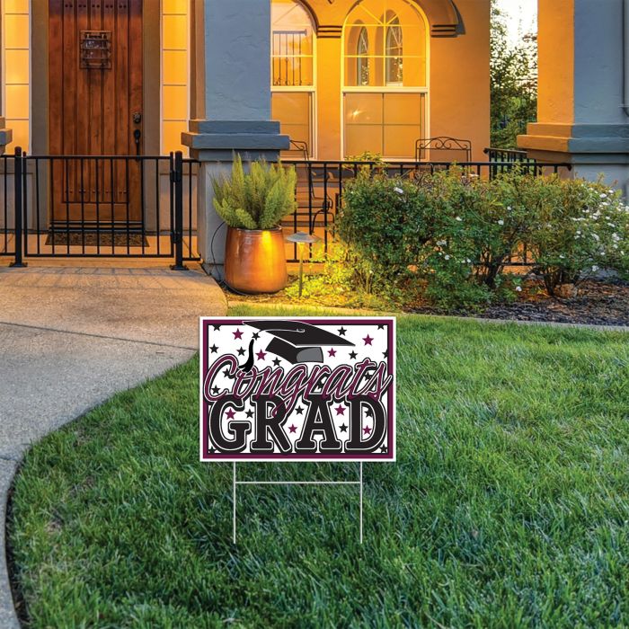 6 Pack Bulk Burgundy Plastic Congrats Grad Yard Sign