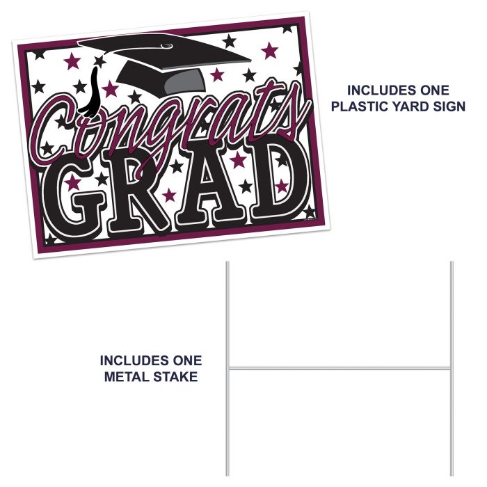 6 Pack Bulk Burgundy Plastic Congrats Grad Yard Sign