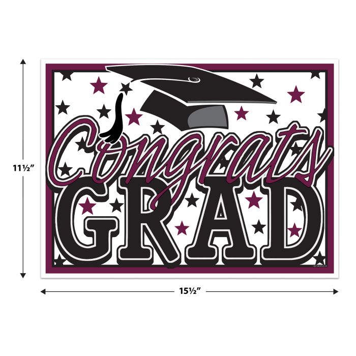 6 Pack Bulk Burgundy Plastic Congrats Grad Yard Sign