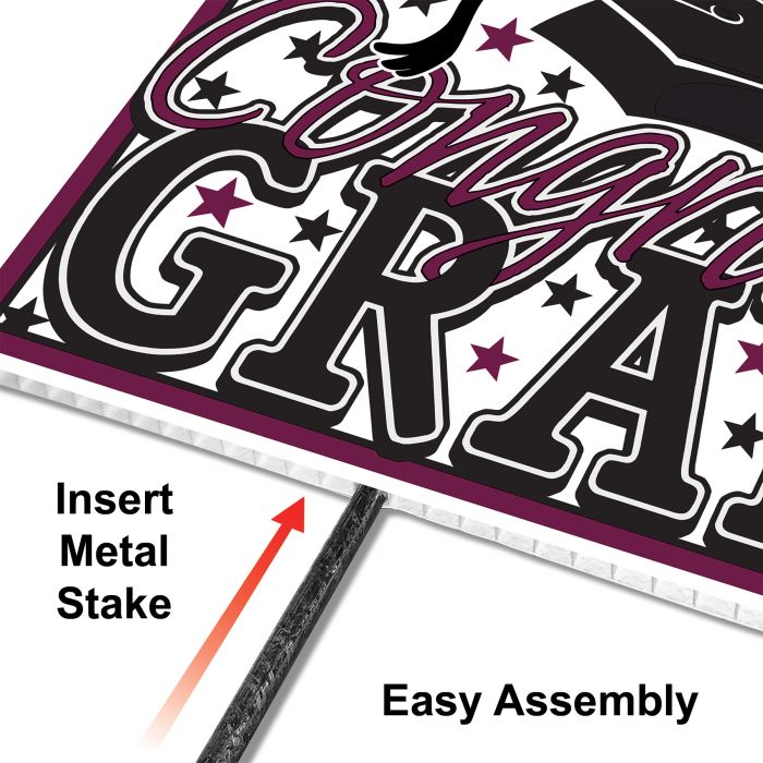 6 Pack Bulk Burgundy Plastic Congrats Grad Yard Sign