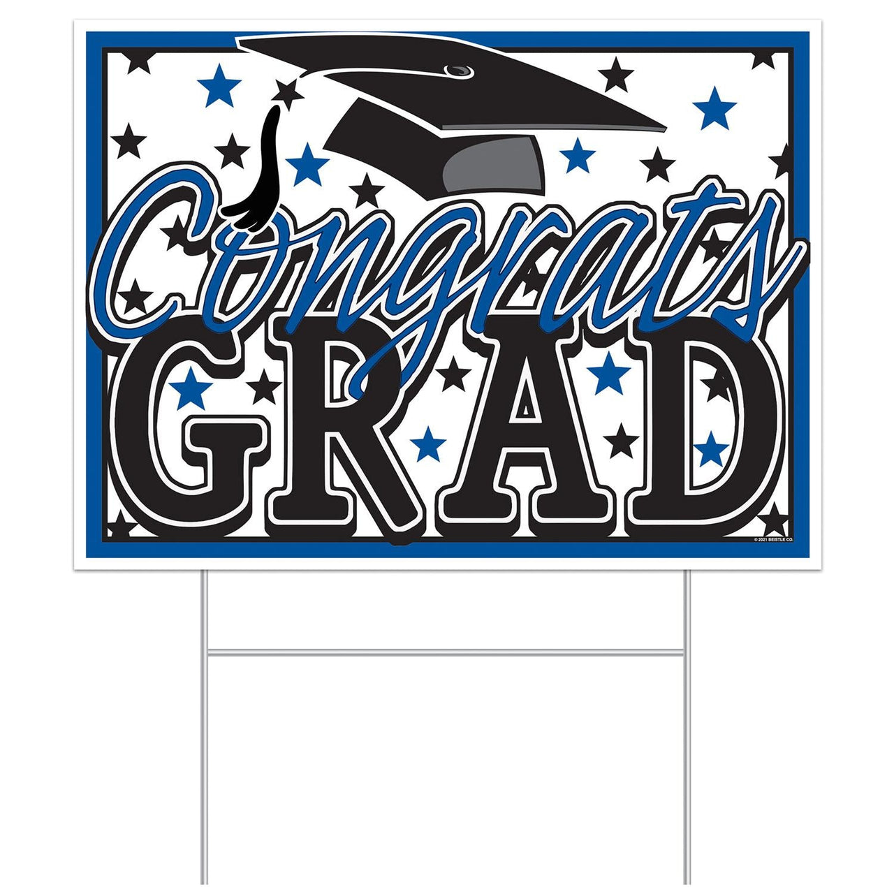Plastic Blue Congrats Grad Graduation Party Yard Sign - Bulk 6 Pack