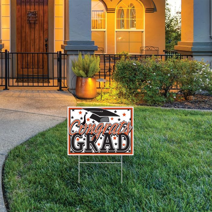 6 Pack Bulk Orange Plastic Congrats Grad Yard Sign