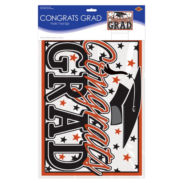 6 Pack Bulk Orange Plastic Congrats Grad Yard Sign