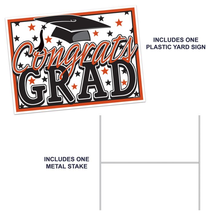 6 Pack Bulk Orange Plastic Congrats Grad Yard Sign