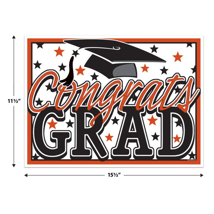 6 Pack Bulk Orange Plastic Congrats Grad Yard Sign