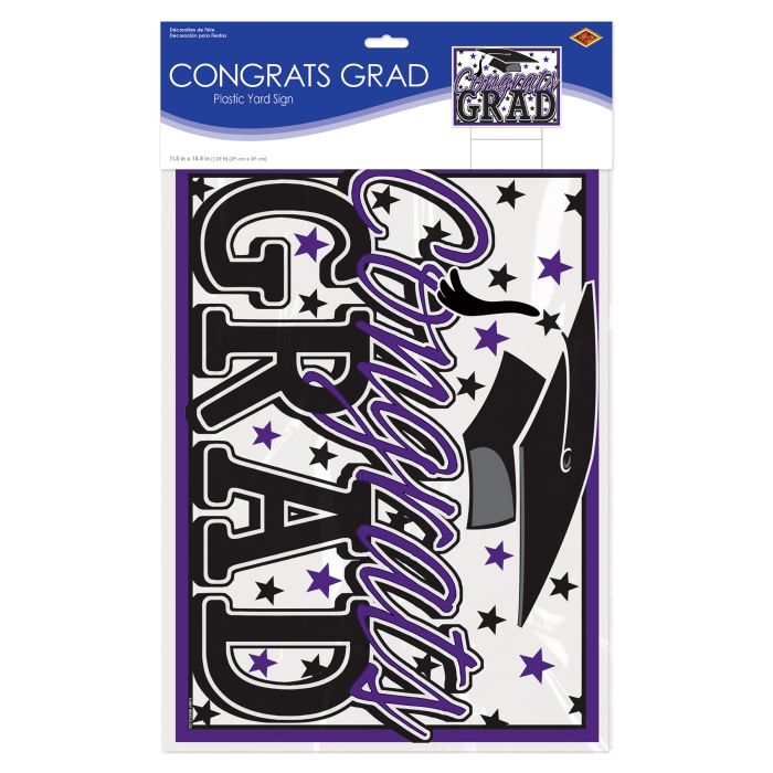 6 Pack Bulk Purple Plastic Congrats Grad Yard Sign