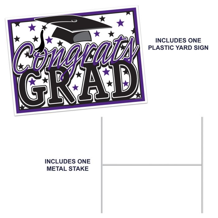 6 Pack Bulk Purple Plastic Congrats Grad Yard Sign