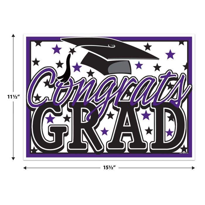 6 Pack Bulk Purple Plastic Congrats Grad Yard Sign