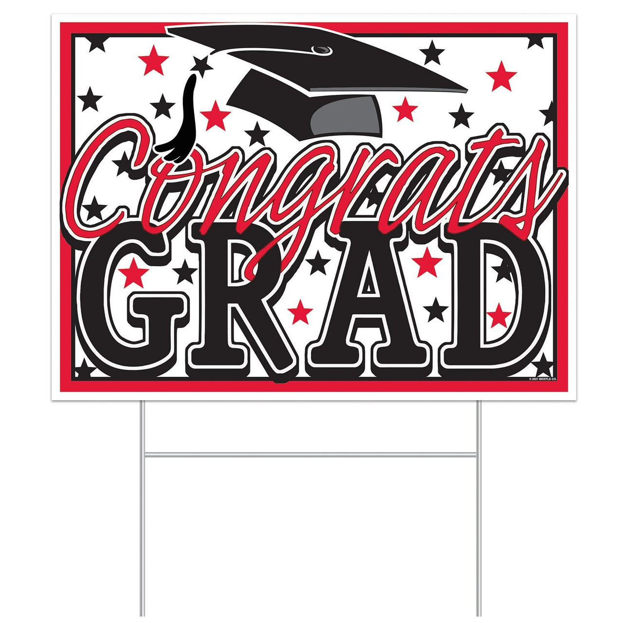 Plastic Red Congrats Grad Graduation Party Yard Sign - Bulk 6 Pack