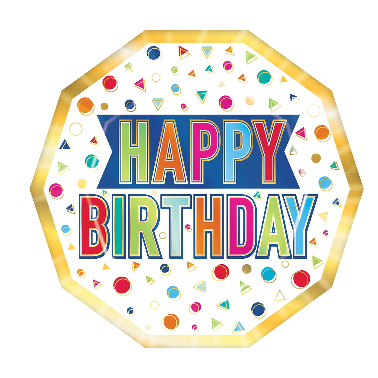 Happy Birthday Party Decagon Paper Plates 9 inch - Bulk 96 Pack