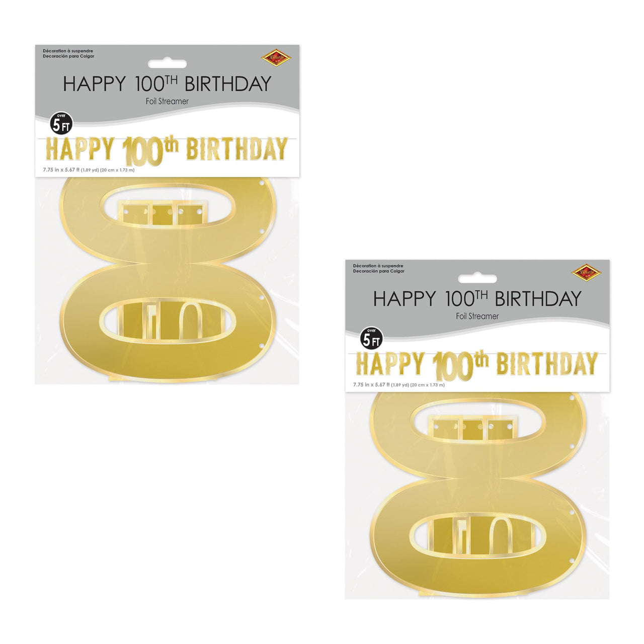 12 Pack Bulk Happy 100th Birthday Streamer Foil Banner Decoration