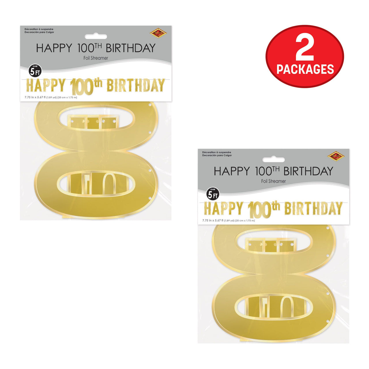 12 Pack Bulk Happy 100th Birthday Streamer Foil Banner Decoration