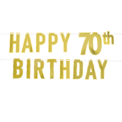 Foil Happy 70th Birthday Party Streamer - Bulk 12 Pack