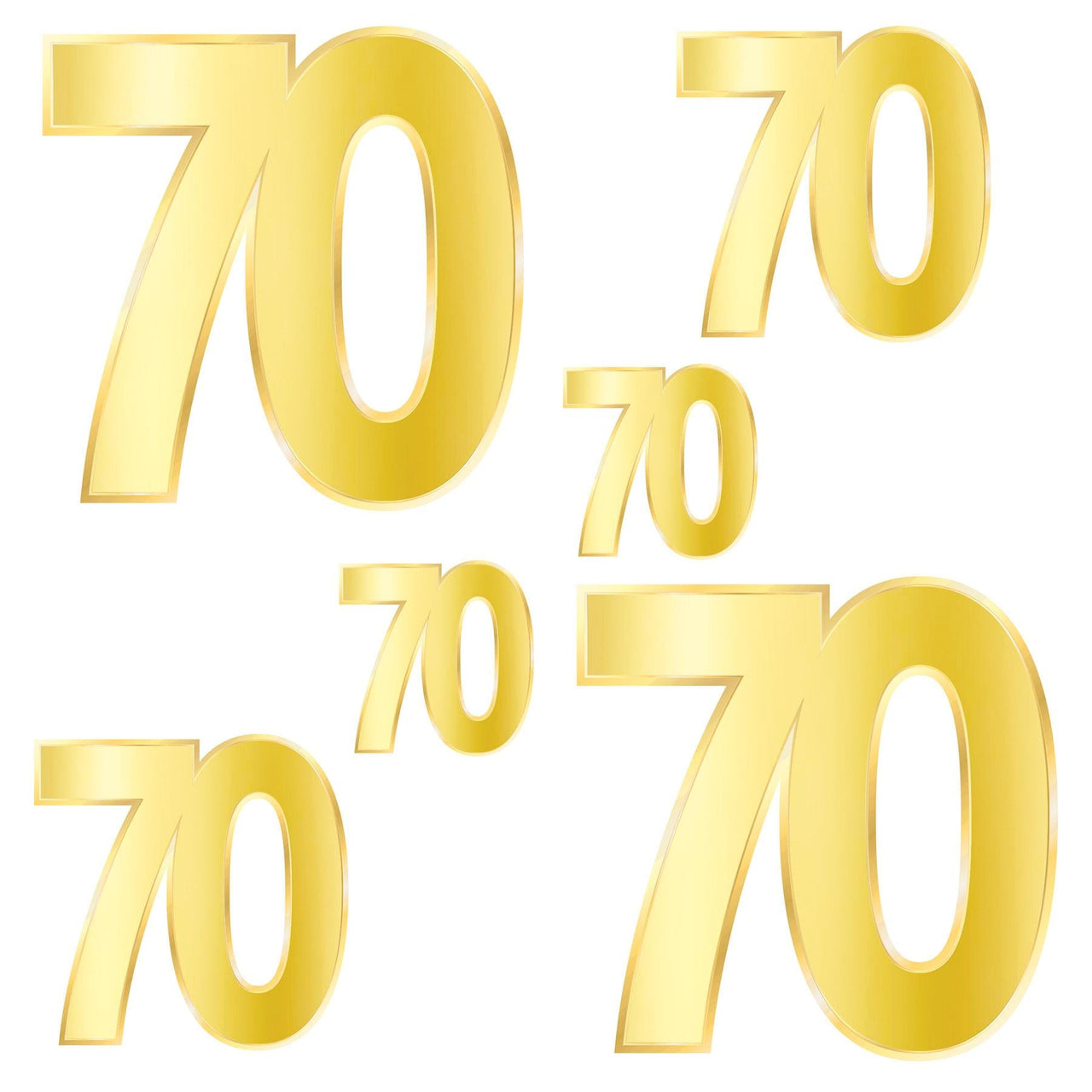 Foil 70th Birthday Party Cutouts - Bulk 72 Pack