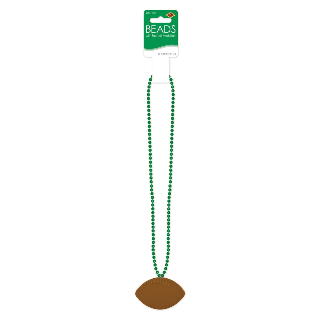 Bulk Green Bead Necklaces with Football Medallion (Case of 12) by Beistle