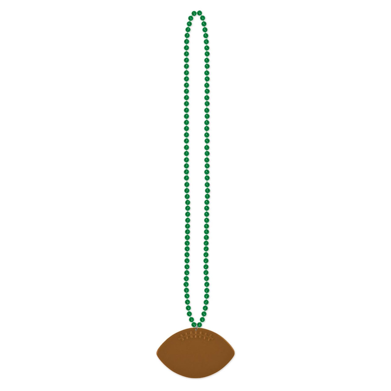 Green Party Bead Necklaces with Football Medallion - Bulk 12 Pack