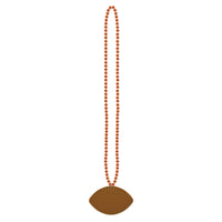 Orange Party Bead Necklaces with Football Medallion - Bulk 12 Pack