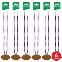 Bulk Purple Bead Necklaces with Football Medallion (Case of 12) by Beistle