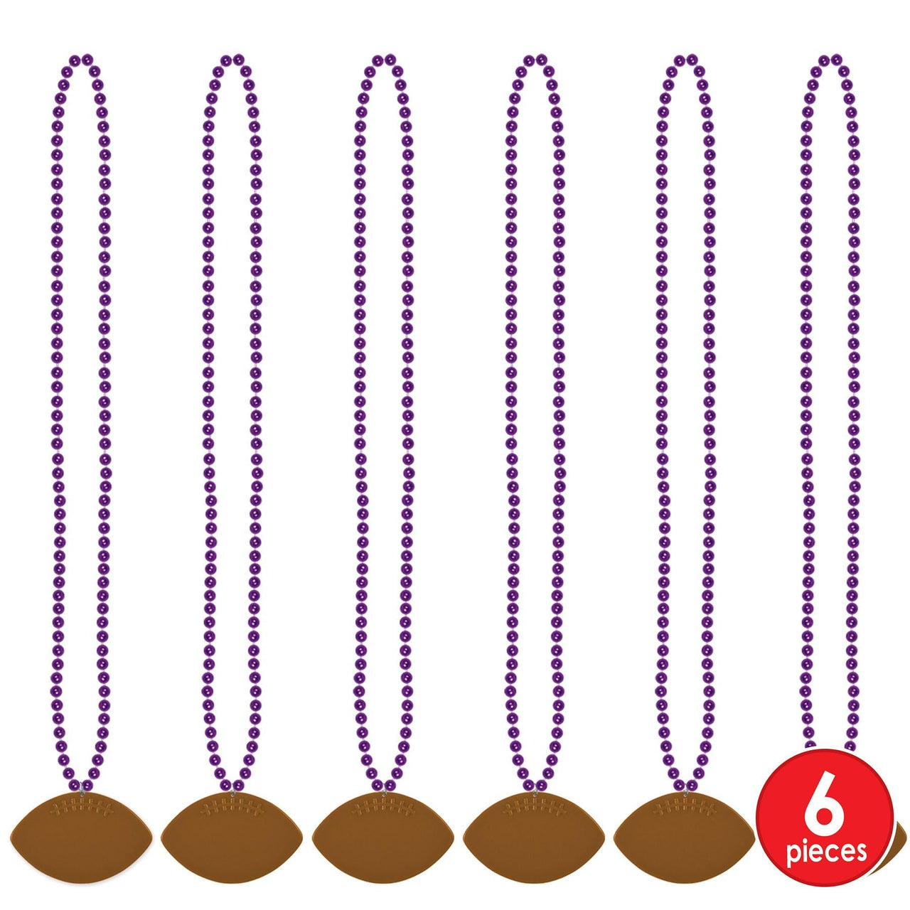 Bulk Purple Bead Necklaces with Football Medallion (Case of 12) by Beistle