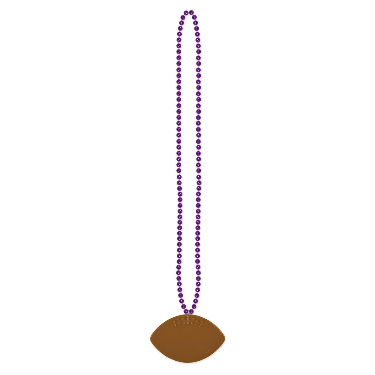 Purple Party Bead Necklaces with Football Medallion - Bulk 12 Pack