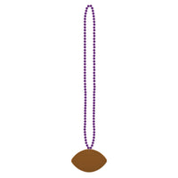 Purple Party Bead Necklaces with Football Medallion - Bulk 12 Pack