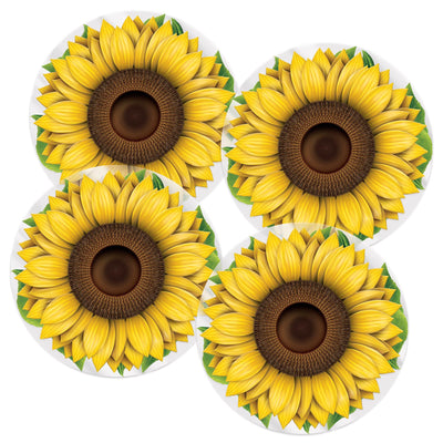 Plastic Sunflower Round Party Placemats - Bulk 48 Pack