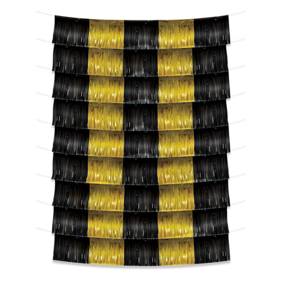 Black and Gold Metallic Party Fringe Garland Backdrop - Bulk 12 Pack