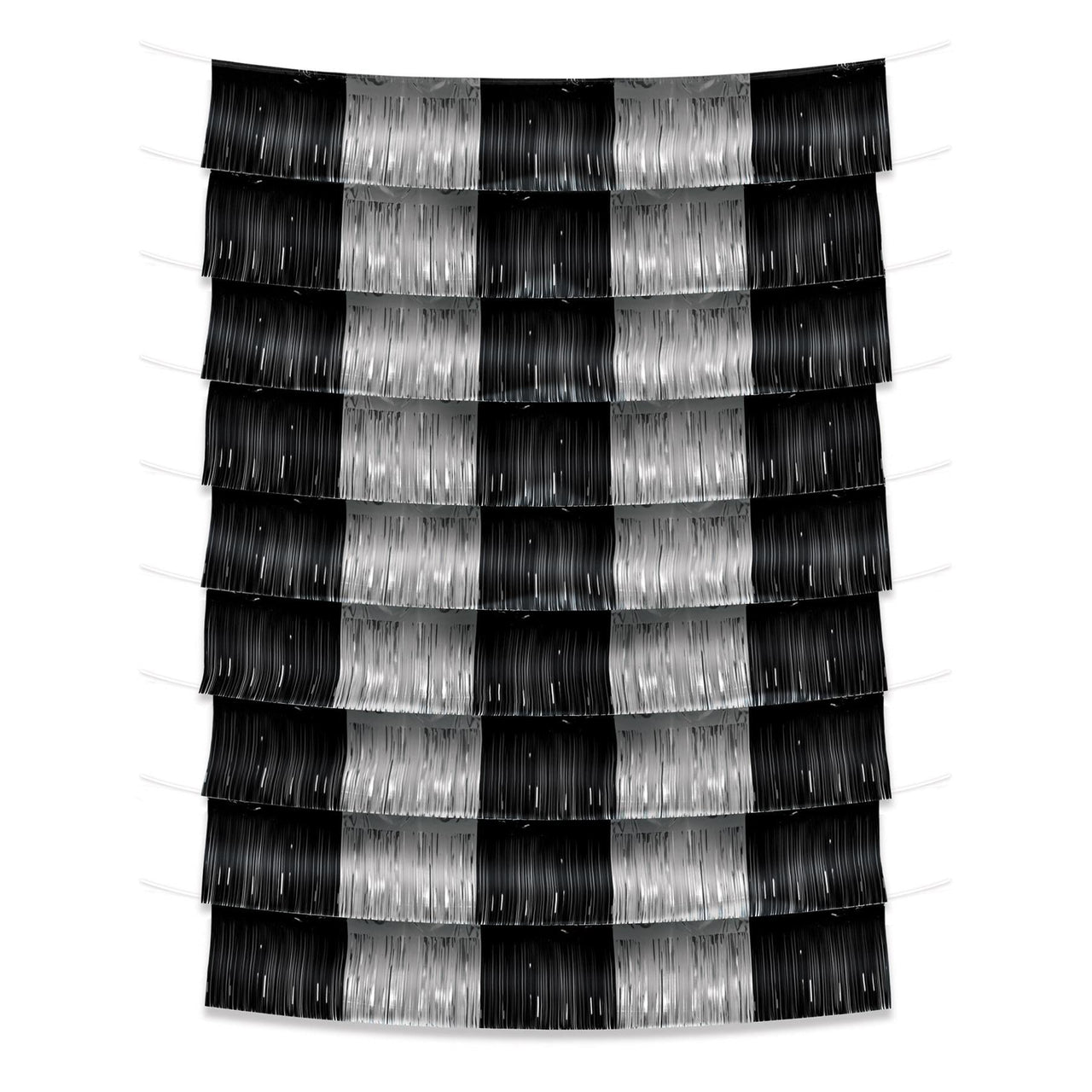 Black and Silver Metallic Party Fringe Garland Backdrop - Bulk 12 Pack